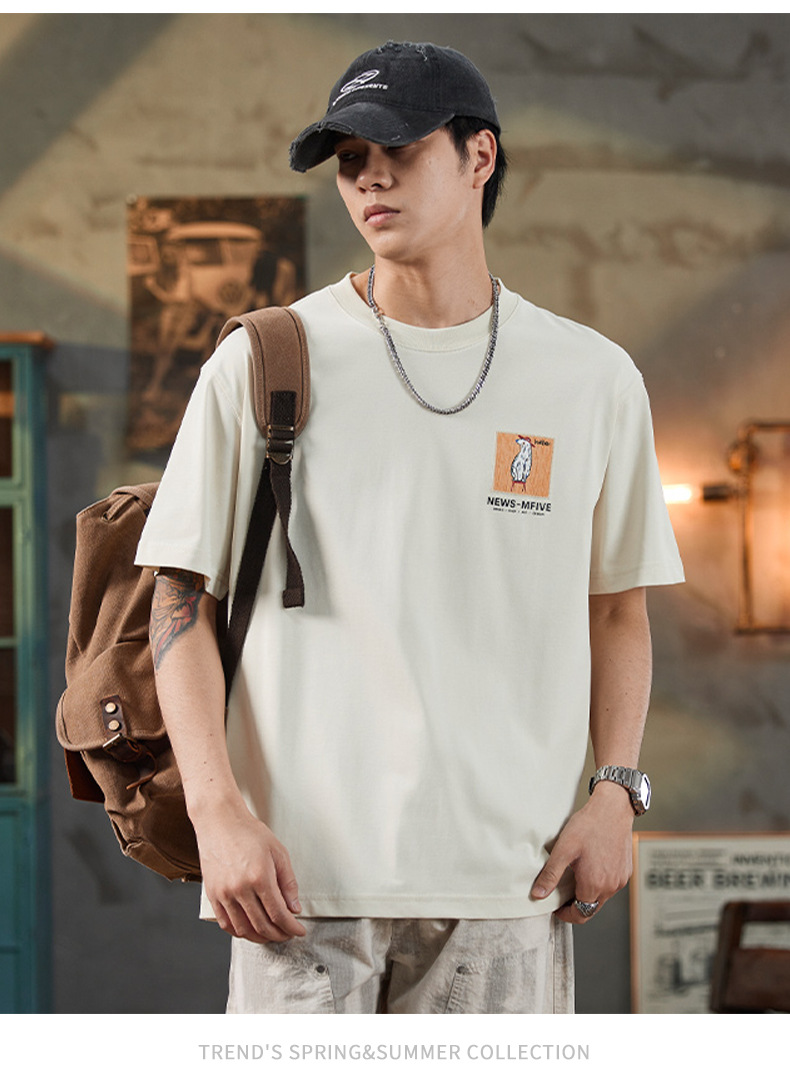 ALLIN 卡通印花短袖T恤男夏季美式重磅宽松百搭圆领五分半袖上衣详情16