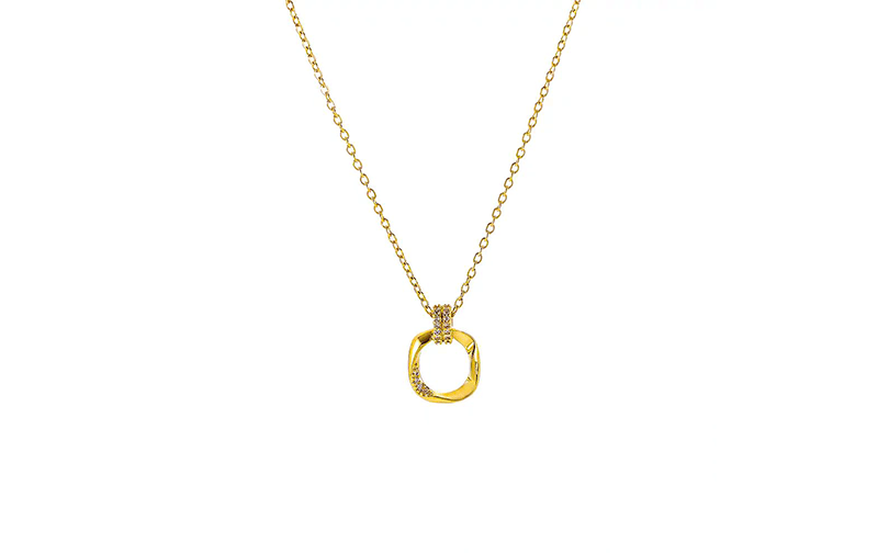 Hyacinto japonés coreano moda geométrica circonio doble anillo colgante diseño de personalidad rectángulo clavícula cadena nicho pequeño fresco adorno collar pic 4