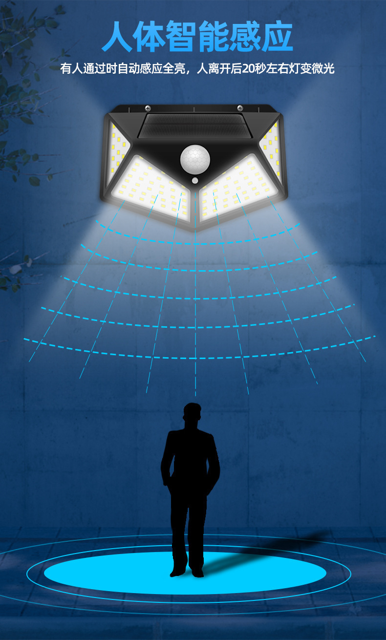 SH-100 LED solar outdoor sensor lamp, four-sided charging street lamp, wall lamp, solar lamp, solar energy saving pic 11