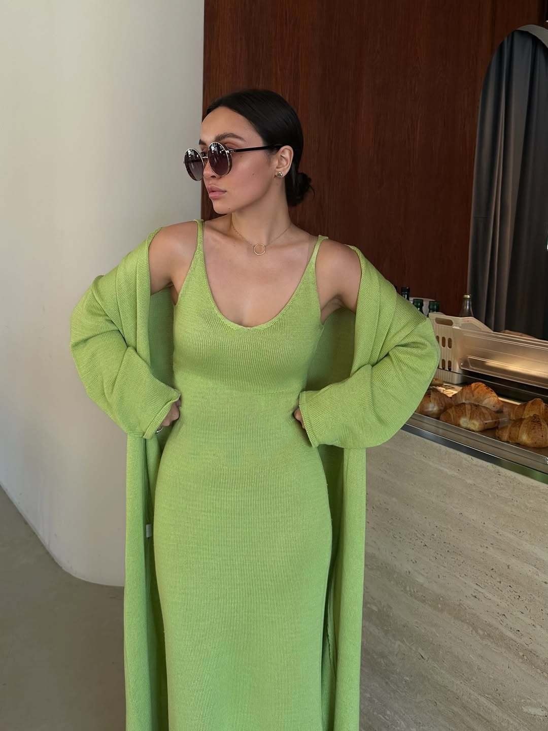 2025 Cross-border Bestseller Pure Cotton Knitted Set: Sexy Deep V halter long Dress + Lazy cardigan: Soft and skin-friendly pic 44