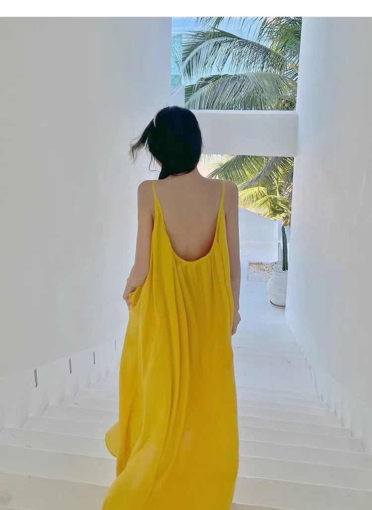 海南三亚旅行穿搭露背沙滩长裙女海边度假拍照衣服超仙吊带连衣裙详情6
