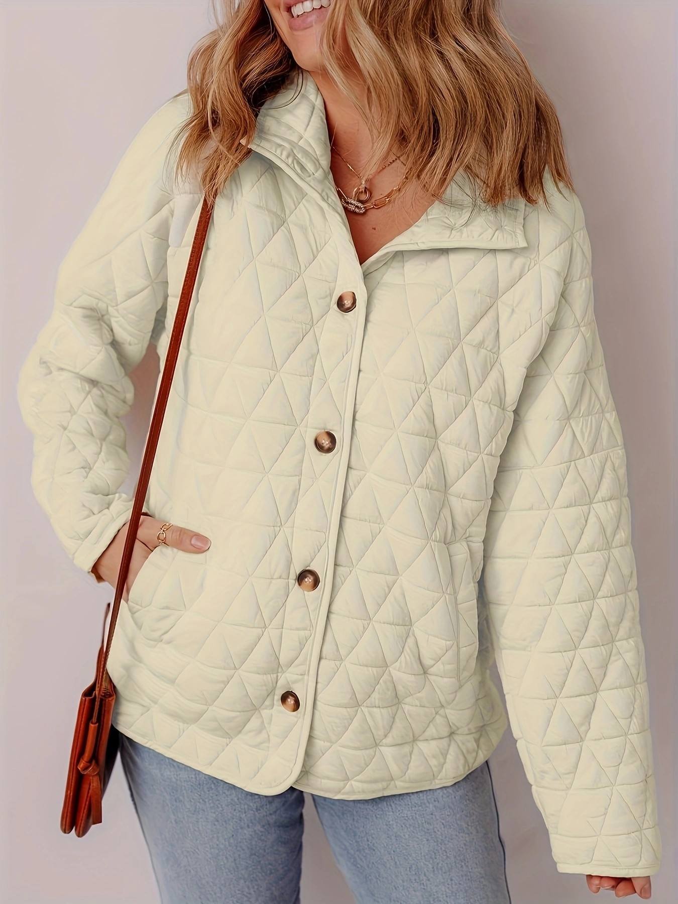 Cross-border cross-border foreign trade wholesale 2025 autumn/Winter new style European and American style quilted thread decorated simple solid color round neck loose cotton-padded jacket pic 26