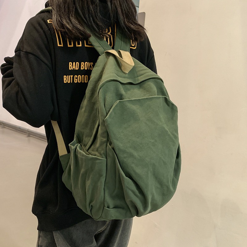 书包女休闲复古耐磨帆布双肩包男女日系大学生简约百搭旅行背包男详情30