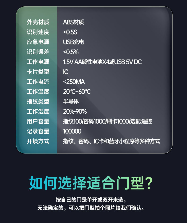 玻璃门密码锁免打孔办公室指纹锁考勤有框单双开门智能锁厂家批发详情15