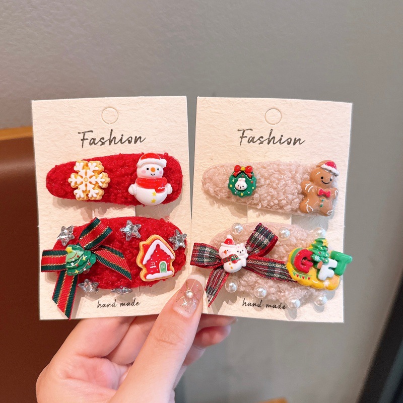 圣诞节可爱毛绒姜饼人儿童发夹女孩宝宝圣诞树发饰刘海夹发饰品详情8