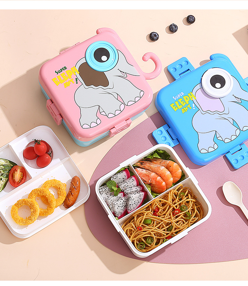 儿童带调味盒餐盒学生卡通密封分格微波炉便当盒方形午餐塑料饭盒详情14