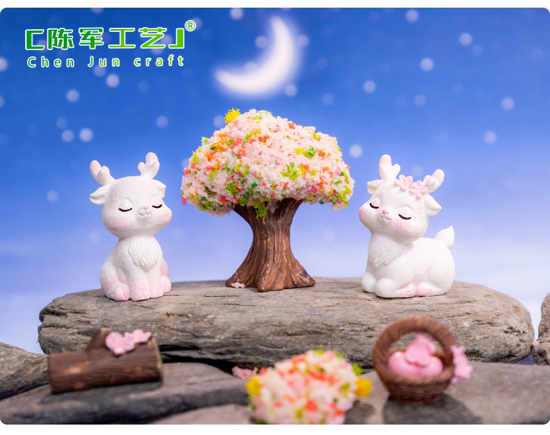 Cute pink deer figurines with micro-landscape creativity, DIY garden decorations and accessories, and small table ornaments for cars pic 41