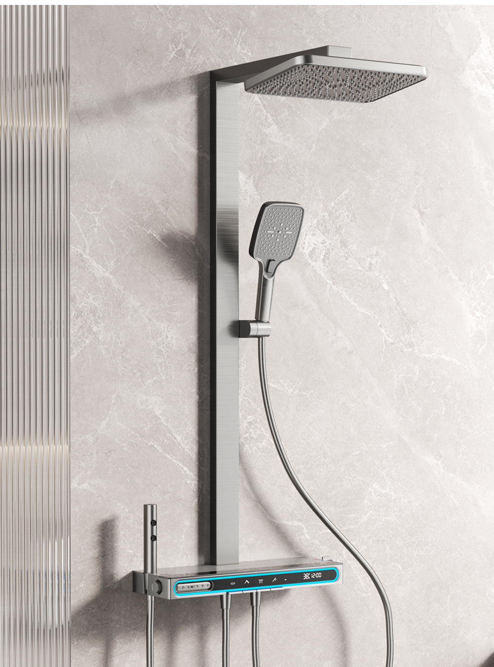 Ducha de viento cremosa termostática pantalla digital ducha set renovación de baño spray back full copper atmosphere light five gear surcharger set pic 25