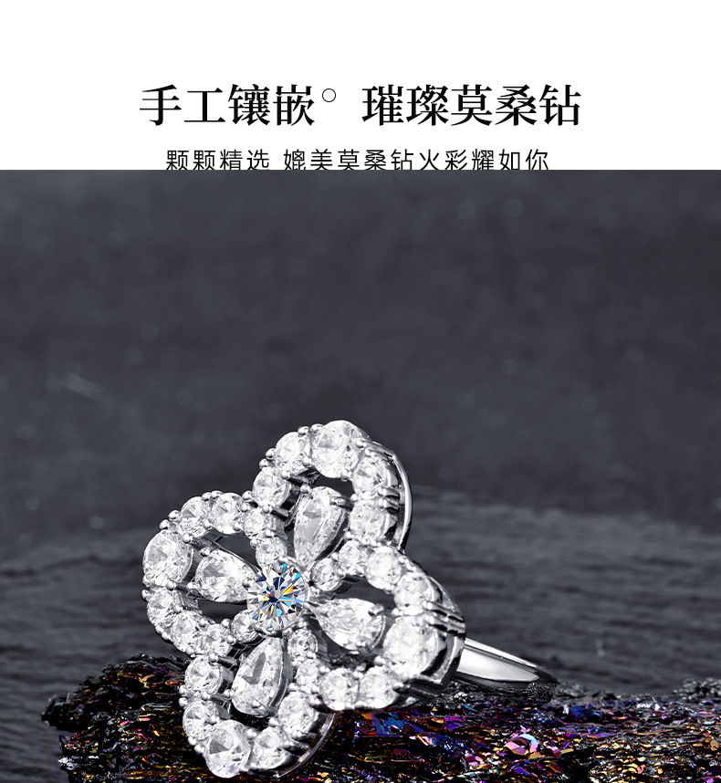 Zhuoheng Selection 2026 Classic Super Sparkling Four-leaf Clover Micro-inlay Mosan High-end One-piece Mosquito Coil, Versatile Four-leaf Clover Cross-border Ring from Europe and America pic 9