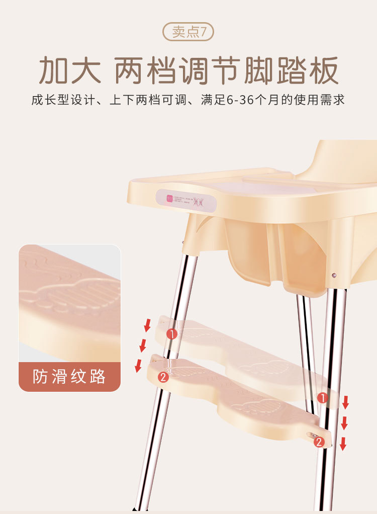 宝宝不锈钢材质儿童调节餐椅 儿童多功能餐椅家具可调档儿童餐椅详情12