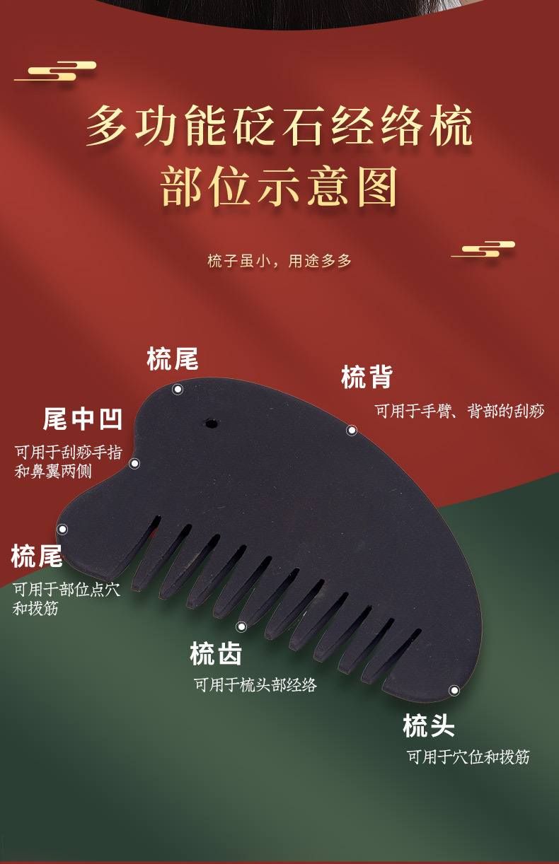 砭石刮痧板 面部美容全身通用脸部眼部刮痧按摩板 头部经络按摩梳详情4