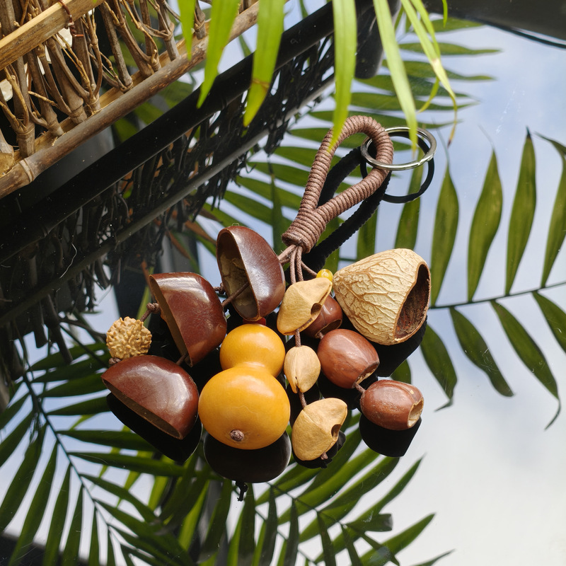 印尼植物果壳手摇铃风铃串手工制作果壳包包挂件木质车挂钥匙扣详情6