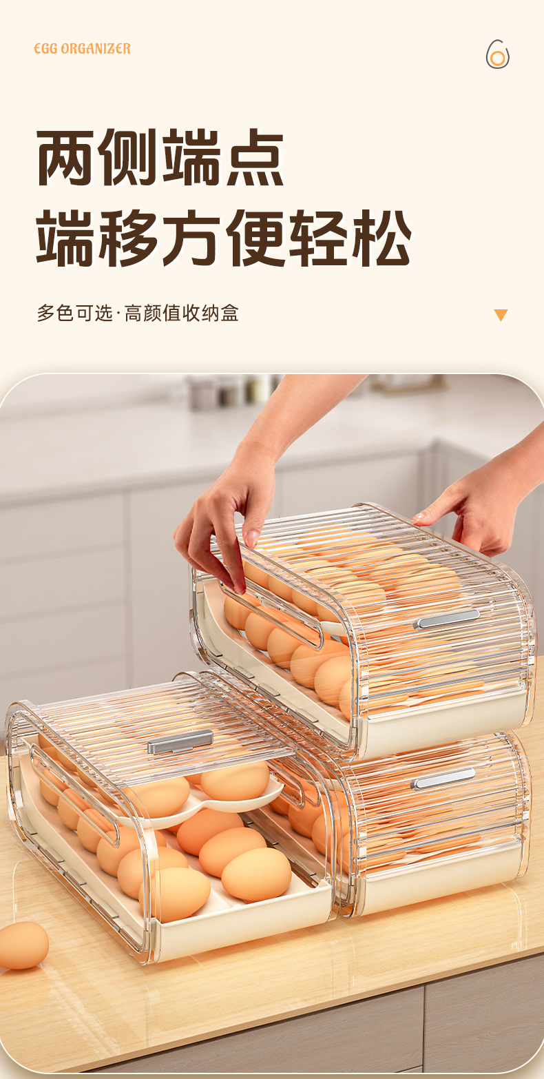 自动滚落式鸡蛋收纳盒厨房冰箱双层鸡蛋架集装箱推拉式鸡蛋保鲜盒详情10