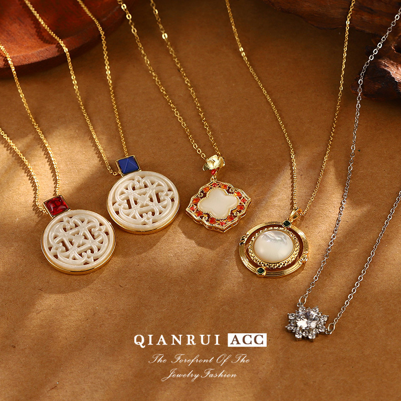 Retro imitation Hetian jade necklace, high-end pendant, niche collarbone chain, French zircon, new Chinese-style fashionable and versatile clothing accessories pic 20