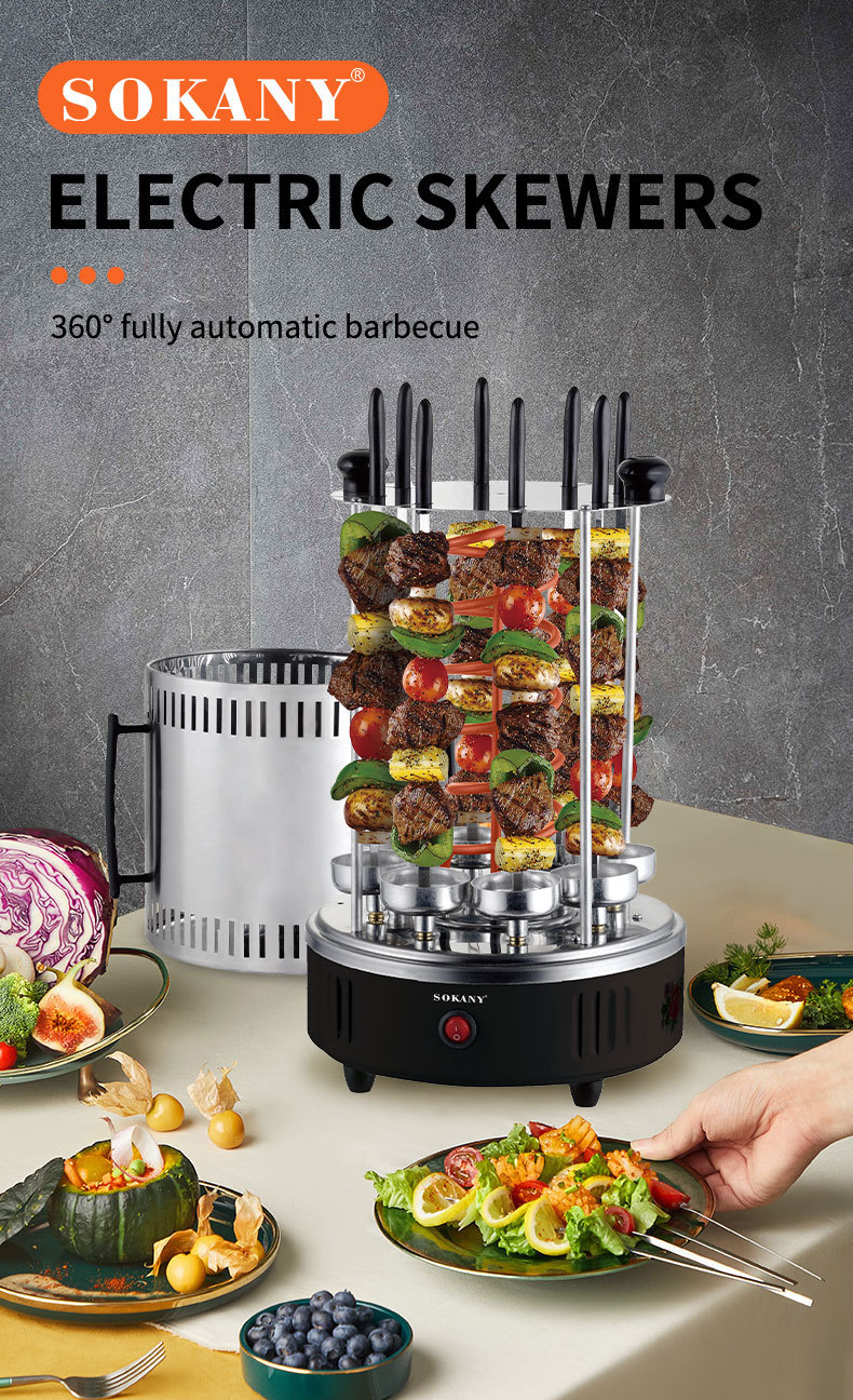 SOKANY6113 barbecue grill for home use, fully automatic rotary skewer grilling plate for beef and mutton skewers pic 1