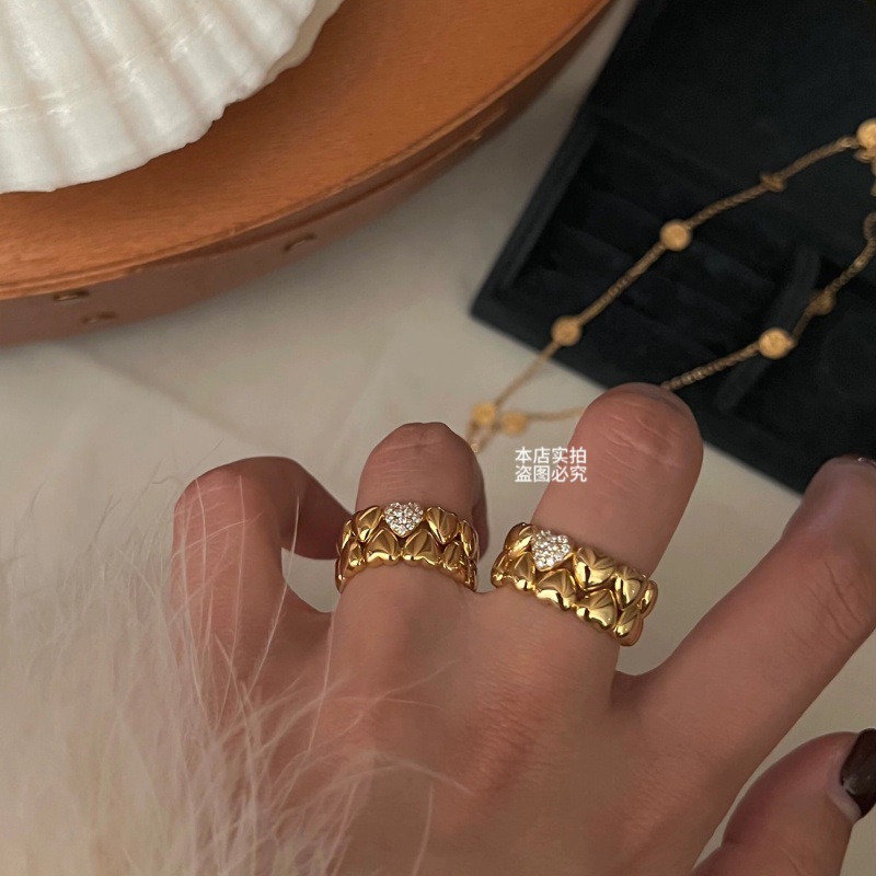 芳伶同款爱心戒指新中式中古镀18K金镶钻双层叠拼小众桃心指环女详情6