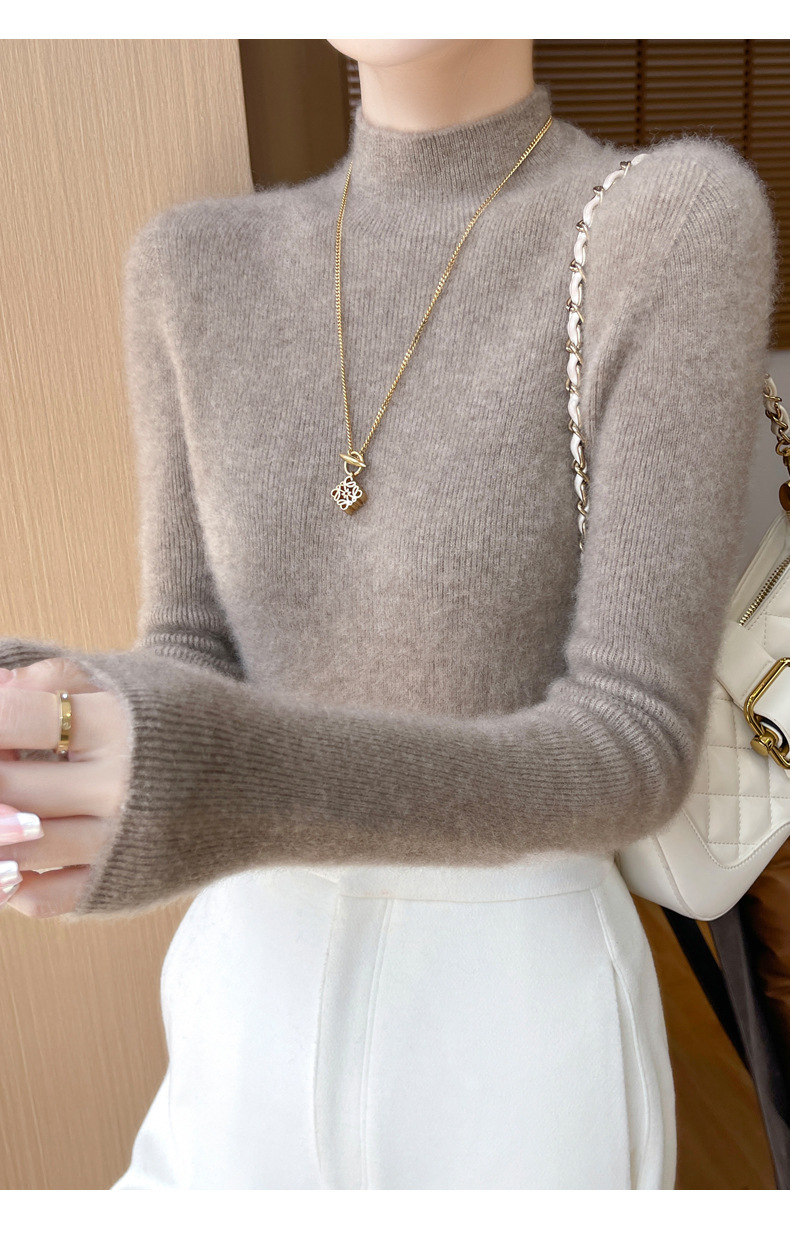 高端纯羊毛毛衣女士半高领秋冬季内搭打底衫针织衫上衣修身显身材详情18