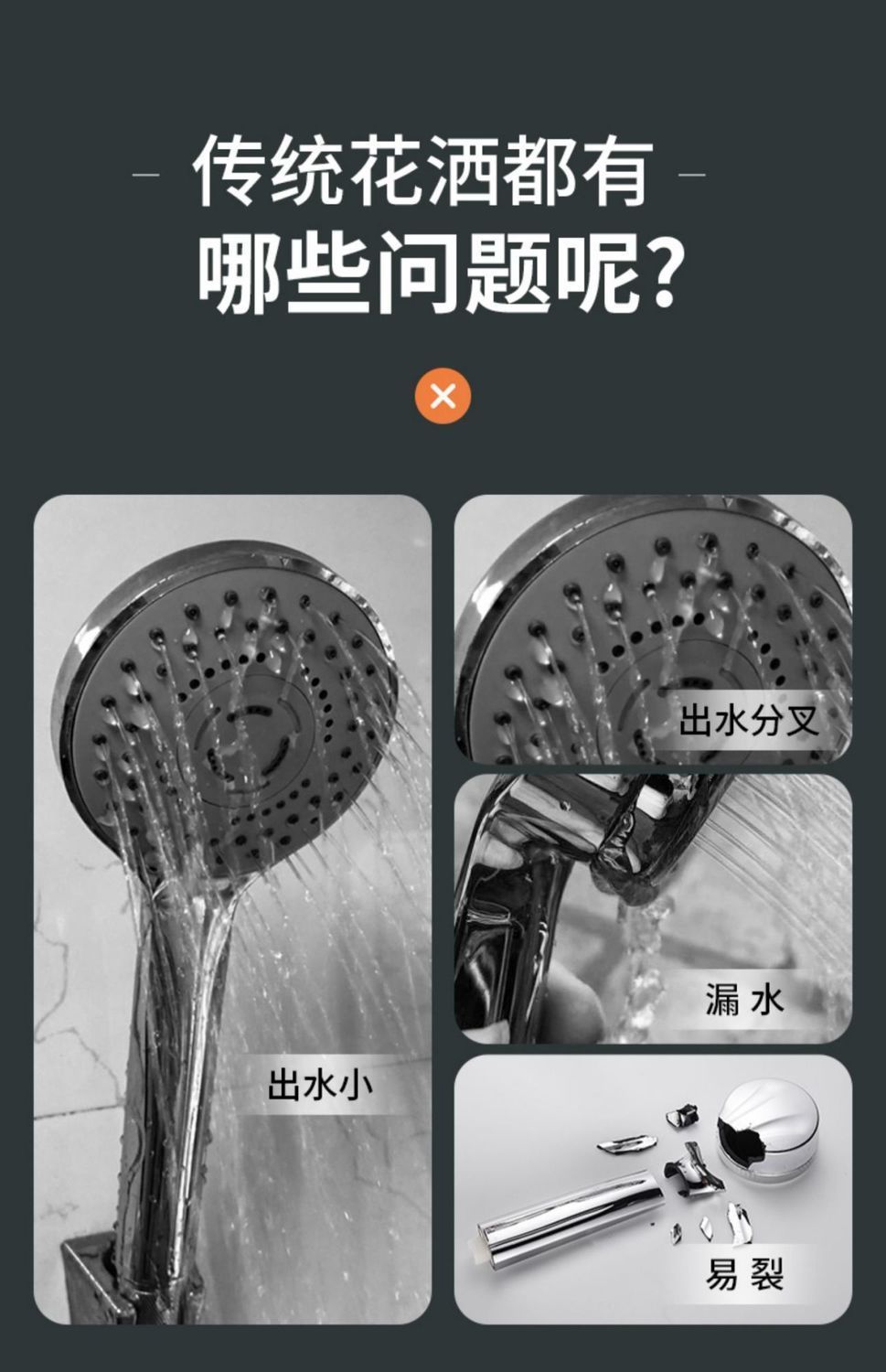 Five-speed multi-functional large water spray, super high-pressure shower head, black showerhead, single showerhead set pic 4