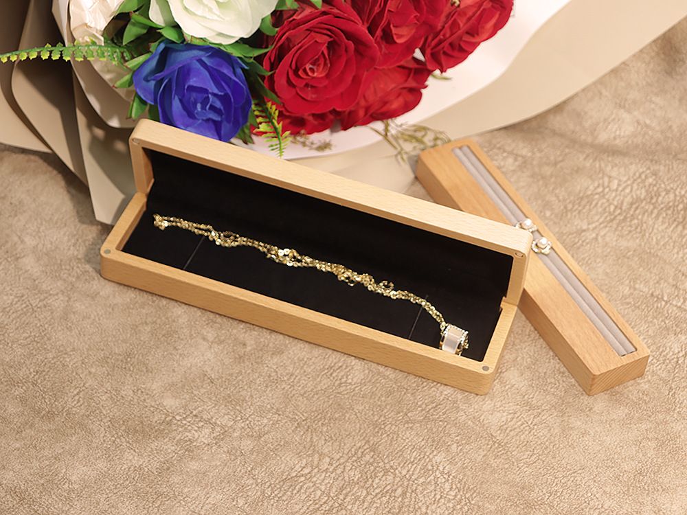 Customized beech wood black walnut necklace jewelry box packaging box, simple and fresh hairpin bracelet necklace jewelry gift box pic 8