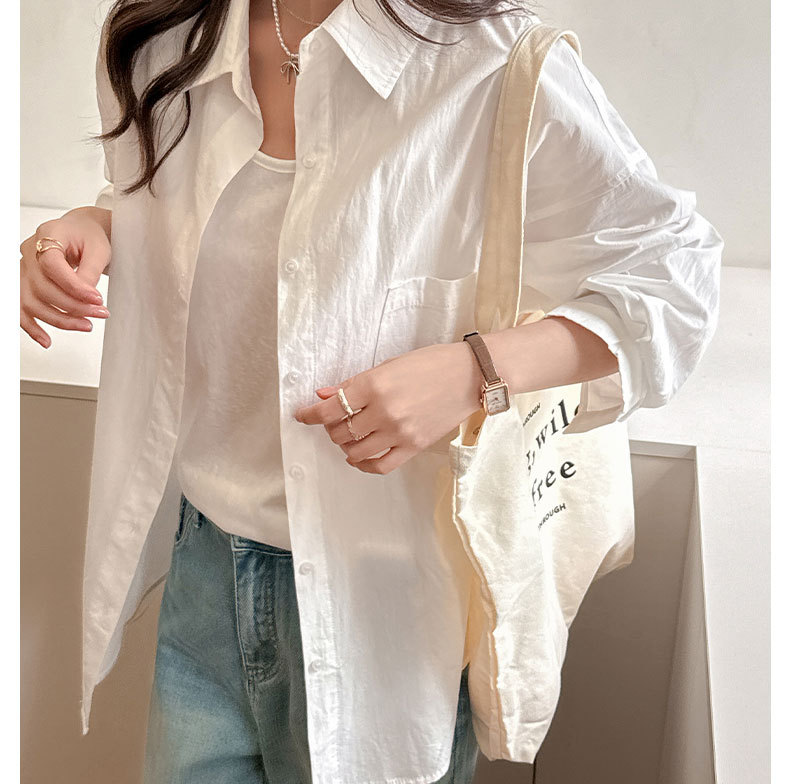 严选夏季新款蓝色韩系衬衫女宽松休闲慵懒风大码女装防晒外套上衣详情20