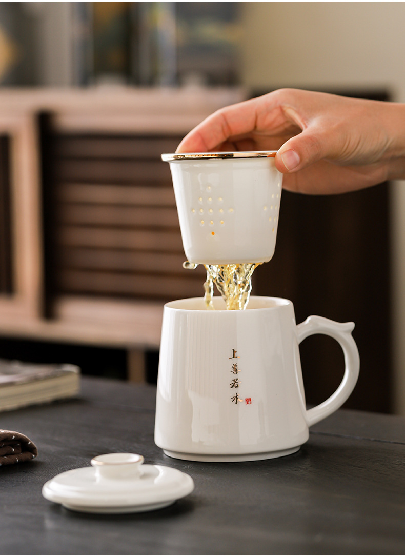 国潮羊脂玉白瓷茶杯办公杯茶水分离杯 会议周年活动伴手礼 实用纪念品详情8