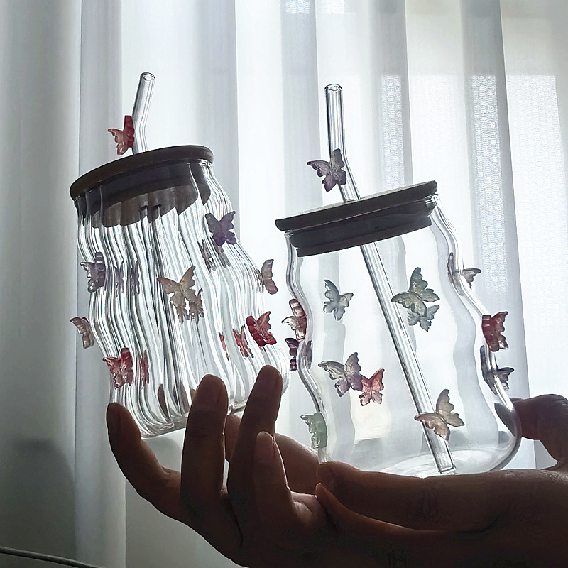 Bow-shaped high borosilicate glass cup, iced Americano latte coffee cup, chubby breakfast milk cloud glass cup pic 5