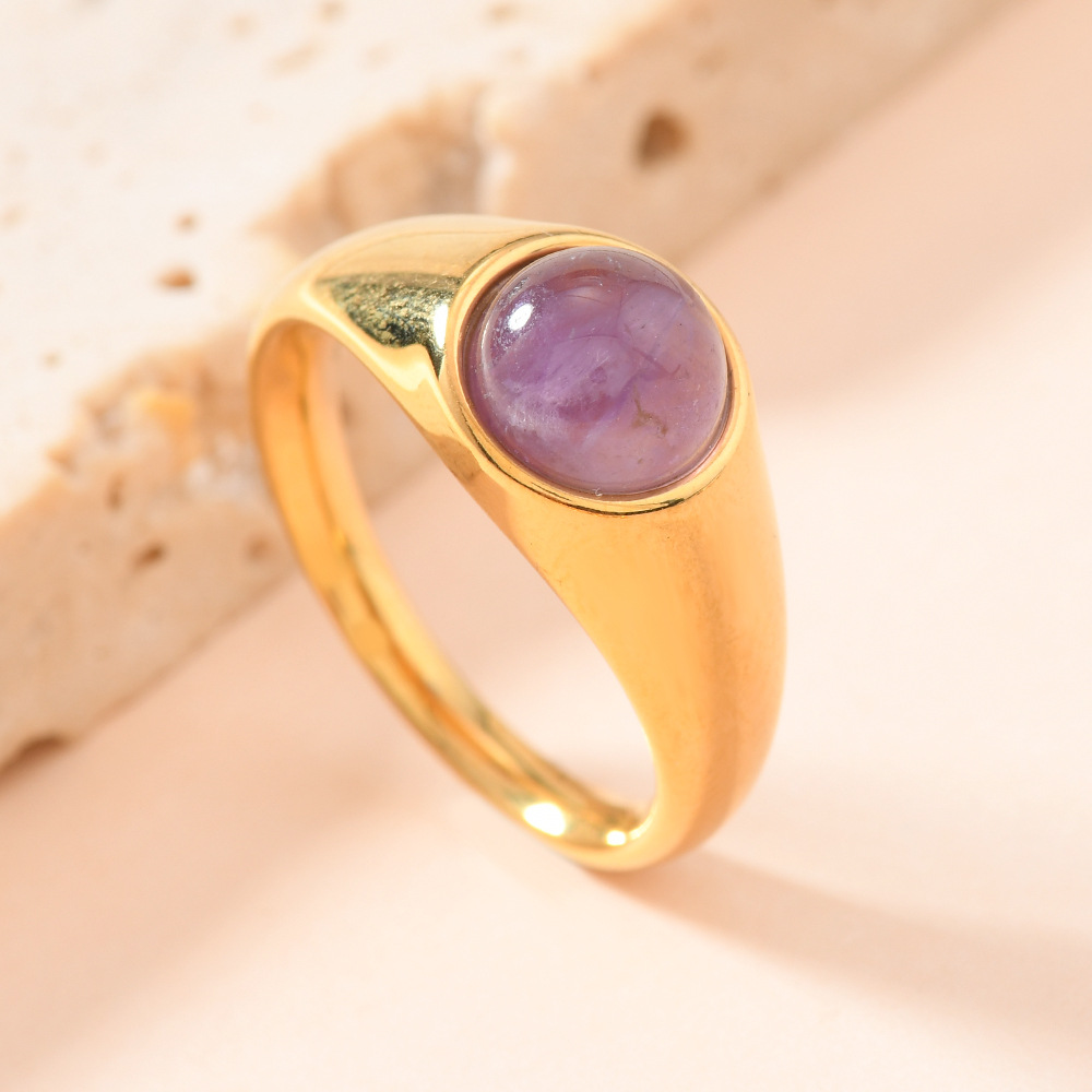 跨境时尚不锈钢铸造饰品 宫廷风铸造圆形镶天然石钛钢戒指厂家详情10