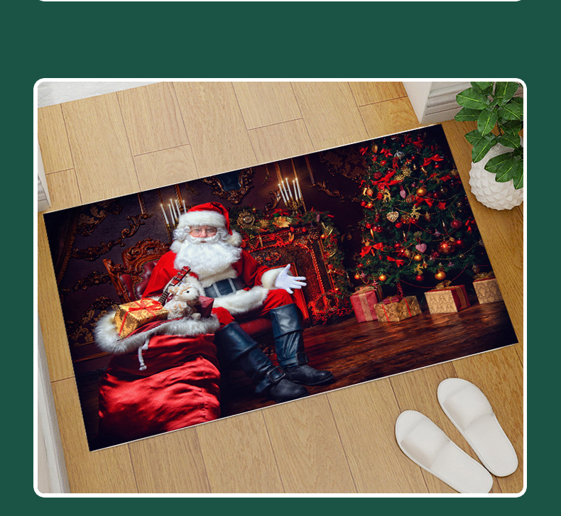 Red Christmas floor mat, Santa Claus Christmas tree, coral velvet entry bar, home floor mat pic 18