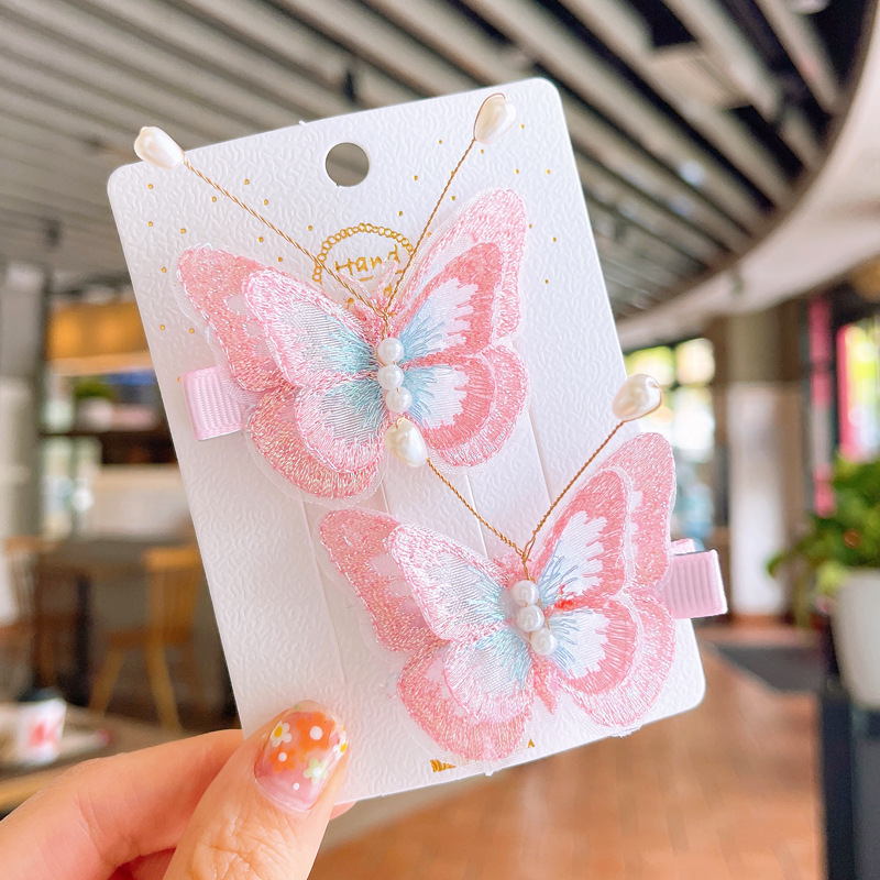 韩版小清新女童发夹双层刺绣蝴蝶结鸭嘴夹宝宝发卡少女古风对夹详情31