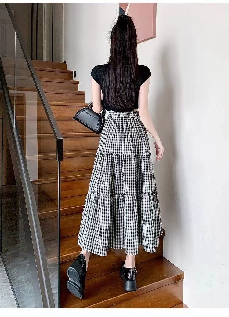 复古小格子半身裙女2025新款高腰a字长裙显瘦遮胯大摆伞裙蛋糕裙详情5