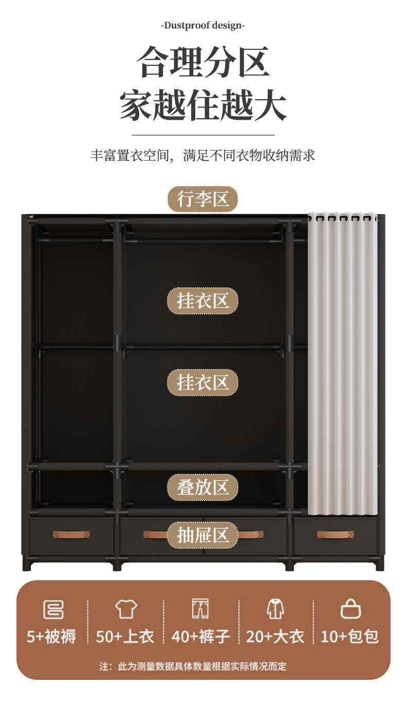 日式简易衣柜家用卧室多层布衣柜带抽屉【大量现货，欢迎议价】详情10