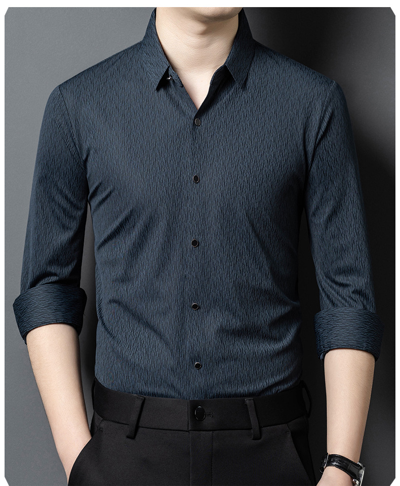 2025年春秋新款印花衬衫男长袖轻熟休闲中年百搭翻领男士衬衫批发详情16