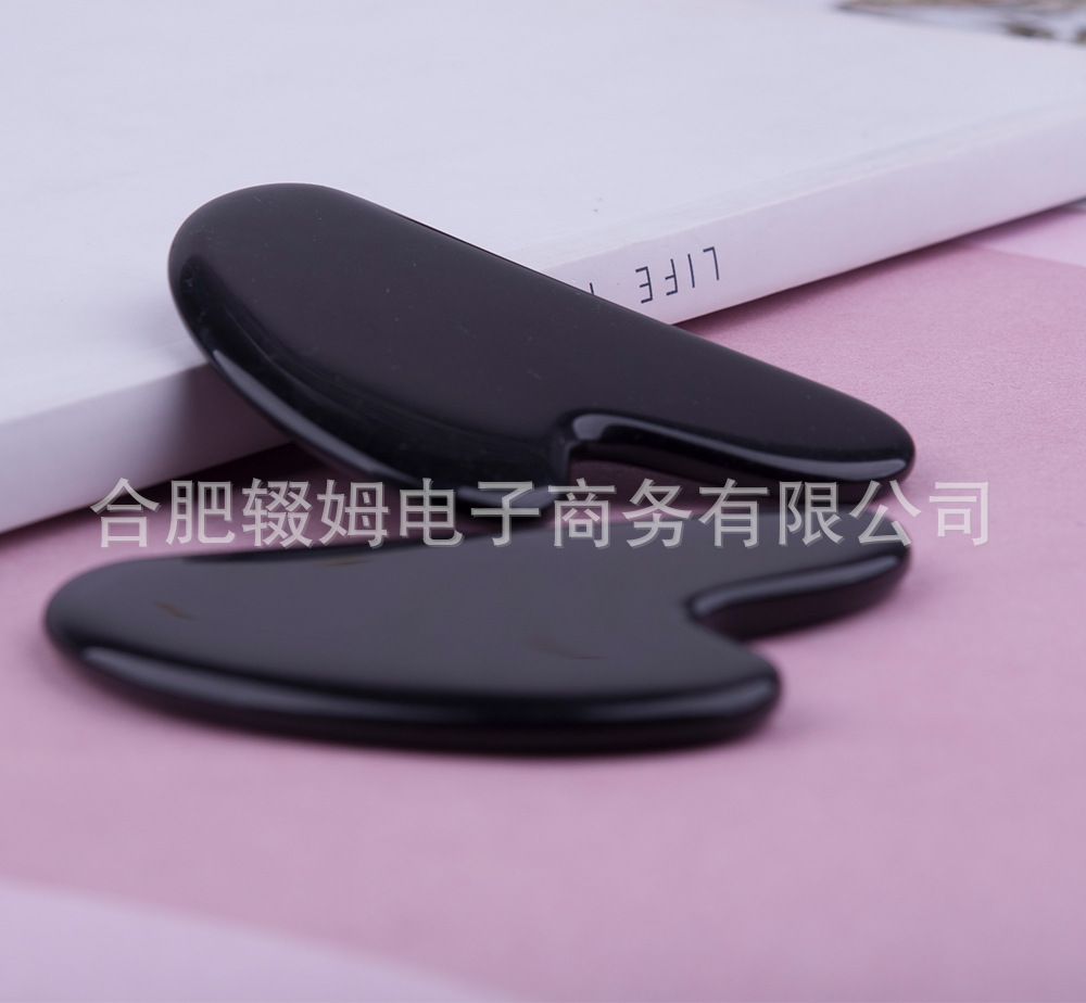天然玉石黑曜石刮痧板面部脸部按摩工具经络拨筋棒心形刮板日常居家护理详情5