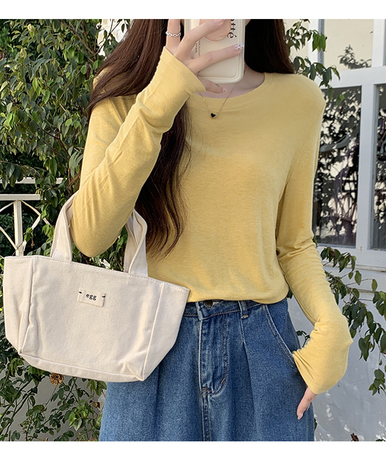 2024新款打底衫女薄款内搭白色洋气秋冬修身面膜圆领长袖上衣t恤详情29