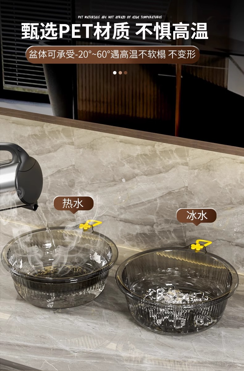 透明PET加厚洗脸盆 家用厨房洗菜和面盆 轻奢学生宿舍洗脚盆批发详情8