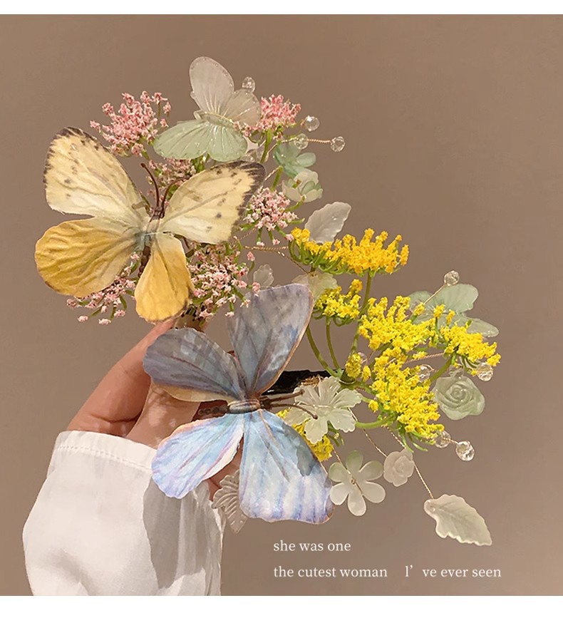 汉服发饰森系蝶恋花发夹汉服花枝配饰侧边夹头饰古风唐风古装发饰详情13