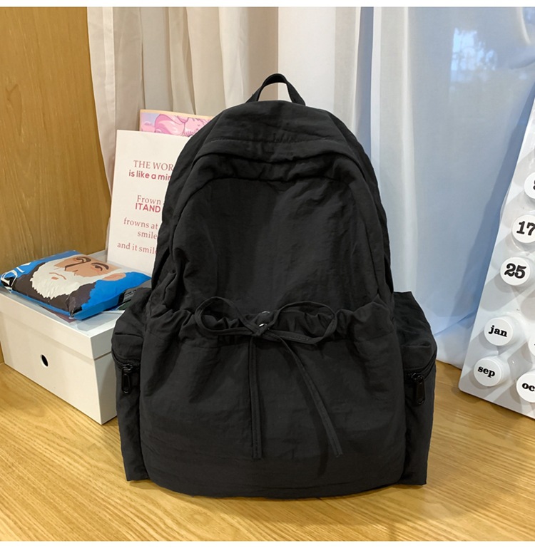 新款时尚轻便简约双肩包女日系文艺学生书包休闲运动旅行纯色背包详情42