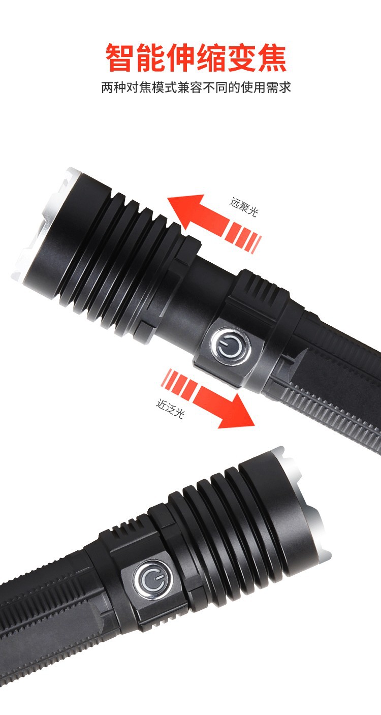 现货跨境激光炮灯type-c充电变焦强光手电筒户外照明便携P50电筒详情14