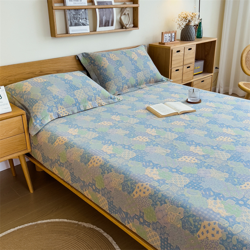 Pure cotton yarn-dyed jacquard double-layer gauze bed cover, single piece of all-cotton gauze mattress protective cover, bedspread, bed cover, single piece of bedding pic 125