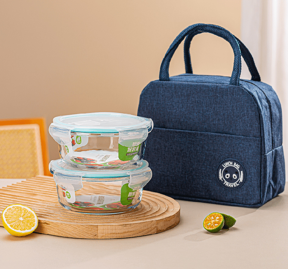 Two-piece set of simple and stylish glass food storage bowls, round covered food storage box set, event opening gift and casual gift pic 1