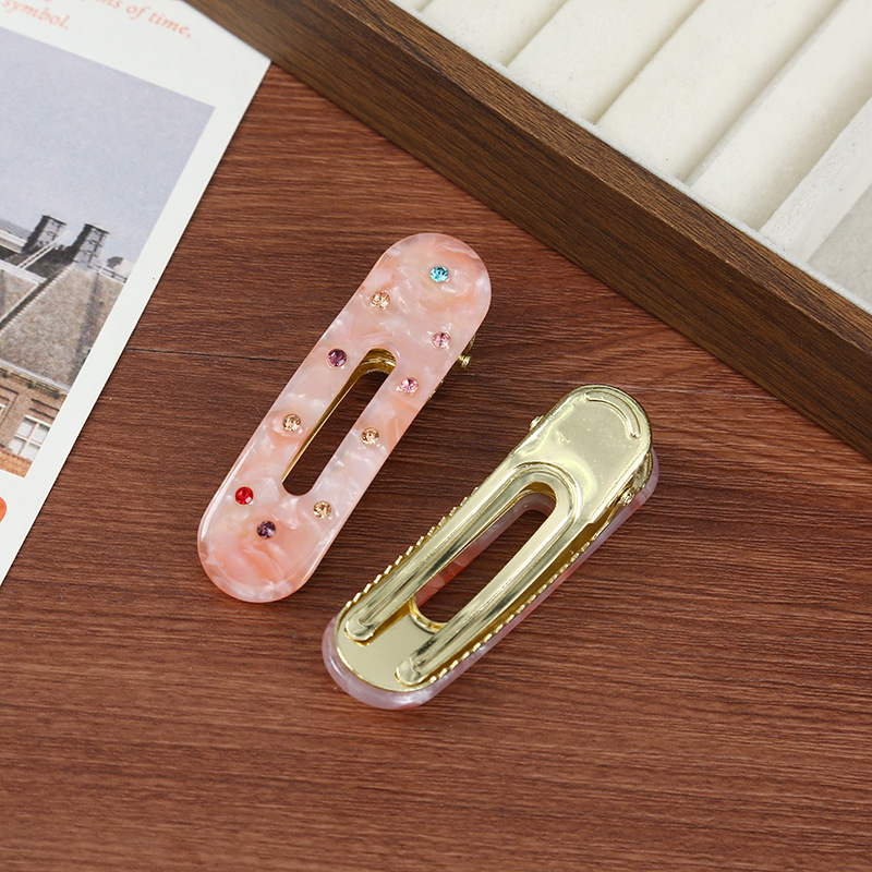 韩版百搭椭圆发卡高级感精致彩钻边夹醋酸板材百搭刘海夹批发详情9