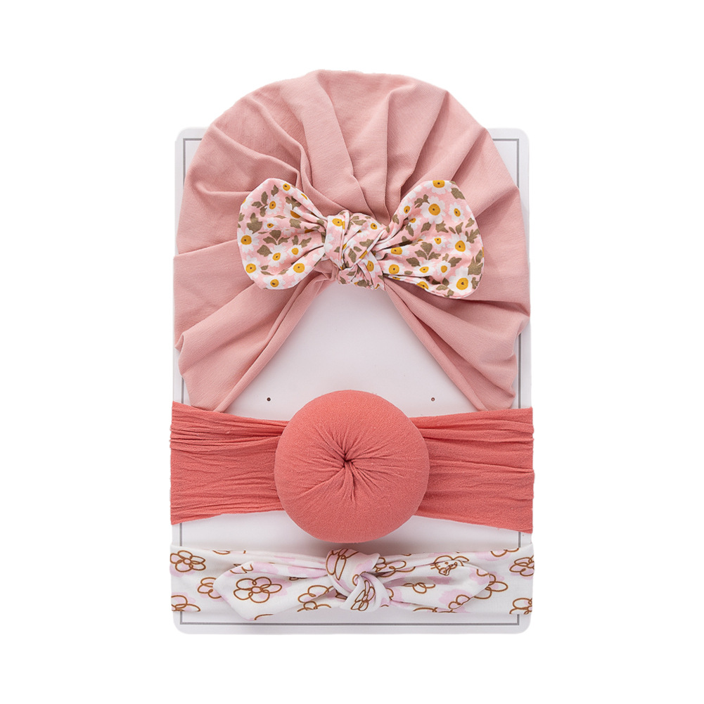 欧美新款新生婴儿帽子发带套装两件套0-12个月宝宝套头帽印度帽详情16