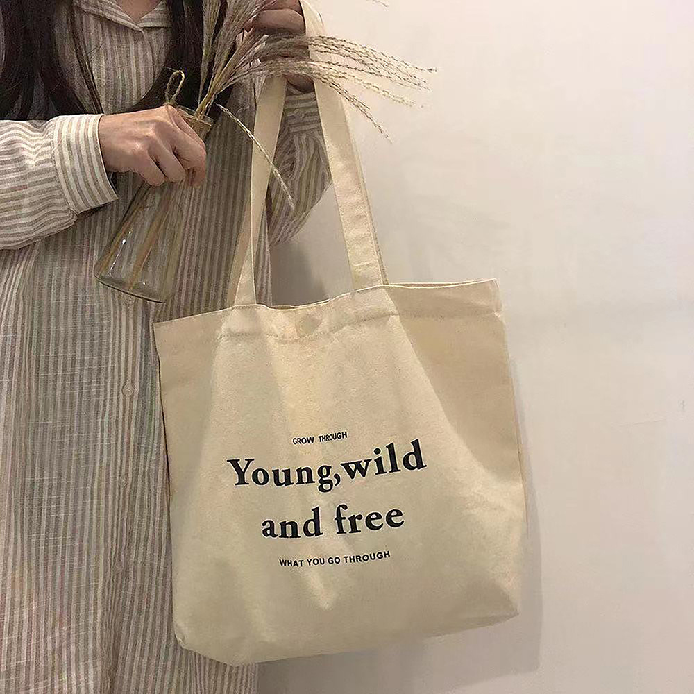 Single-shoulder canvas bag for female students in class, artistic Korean style retro English fashion shopping wholesale cloth bag, zipper bag pic 1