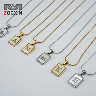 Cross-border bestseller: 26-letter heart-shaped shell necklace, a versatile stainless steel letter pendant for women with a European and American style pic 11
