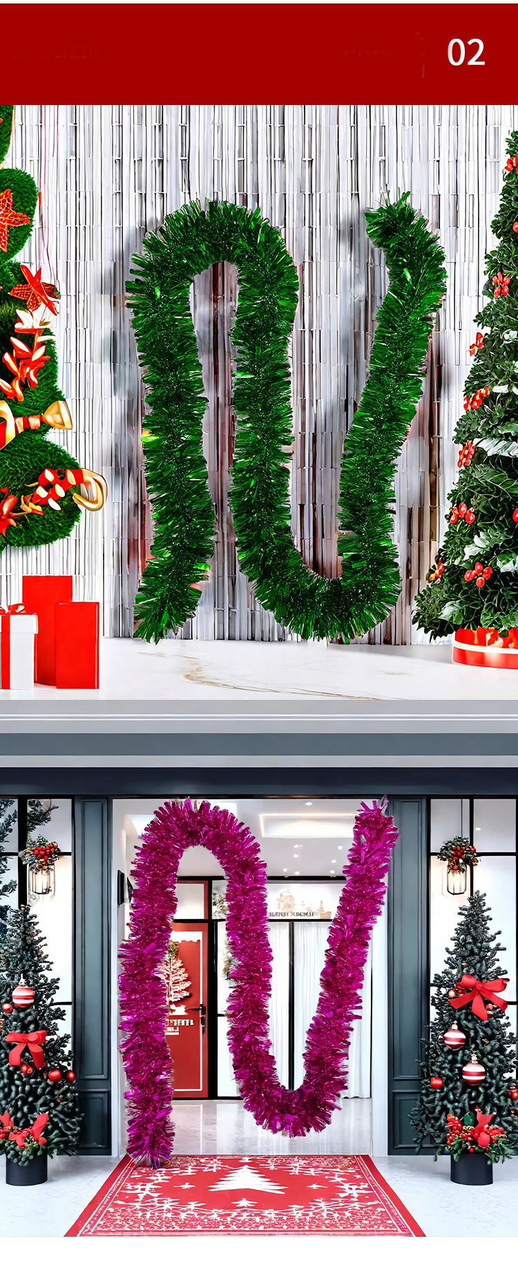 Cross-border 2-meter encrypted single-color 9-centimeter Christmas decorative snowflake wool strips, scene arrangement, colorful strips, latte art ribbons pic 3