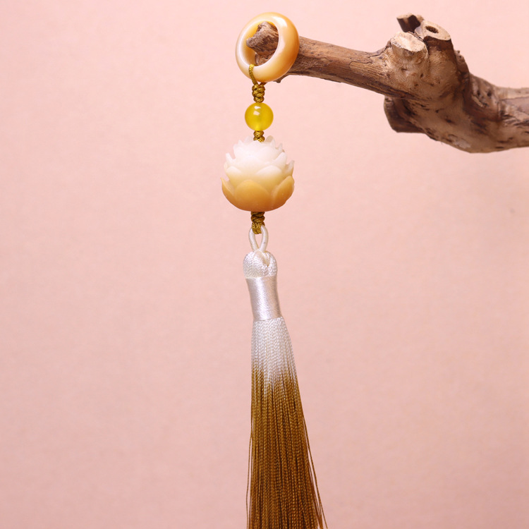 White, yellow and green Bodhi running ring pendant with tassel prayer beads pendant accessory, hand-held pendant with tassel hand-held prayer beads pendant pic 8