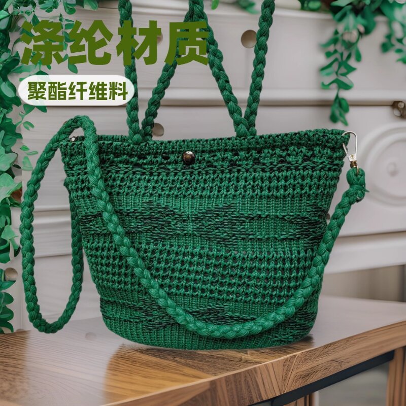 精美镂空法式草编包包可手提可斜跨两用包包女款磁扣开合设计详情3