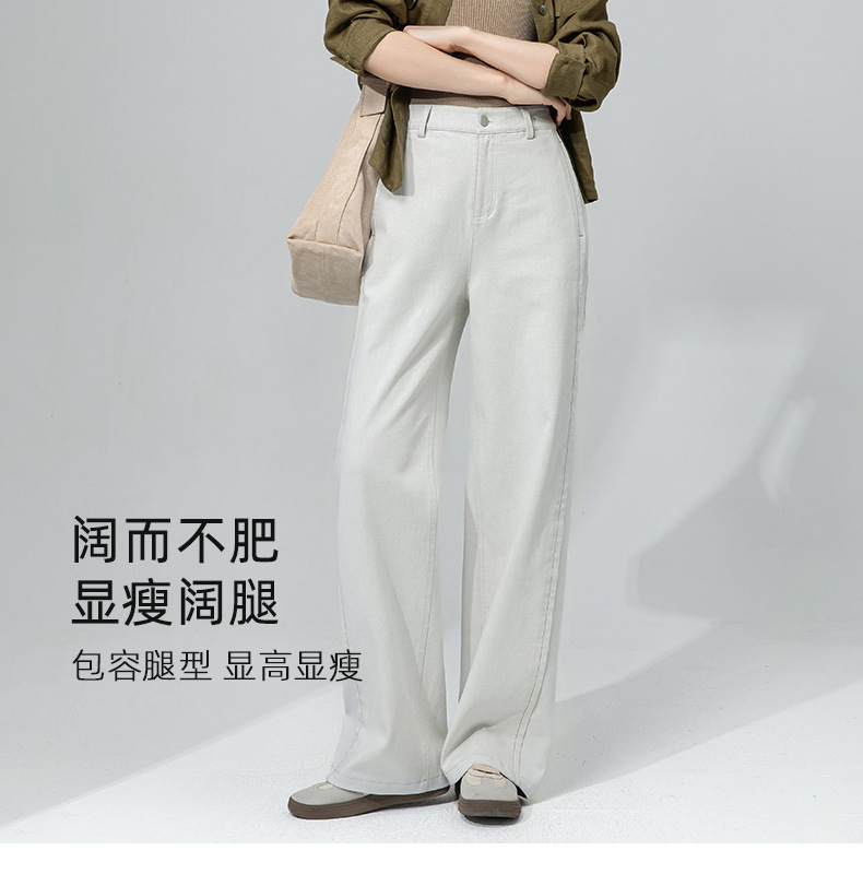 Xingge beige loose wide-leg jeans for women 2025 Spring new high-waisted narrow straight-leg floor-length pants pic 11