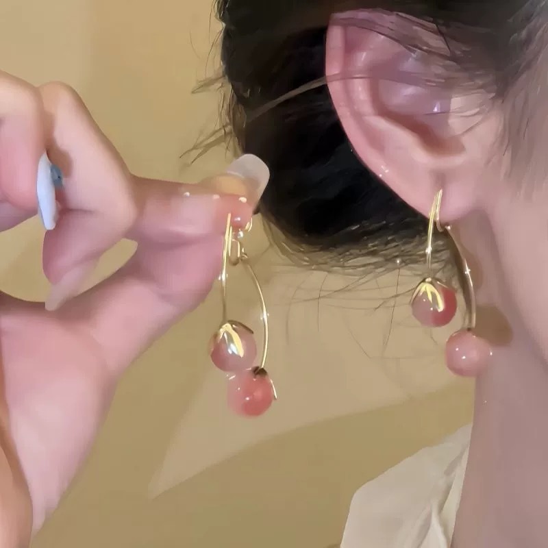 【桃夭】粉色番茄耳坠小众设计高级感耳环灵动可爱蚊香盘耳夹详情7