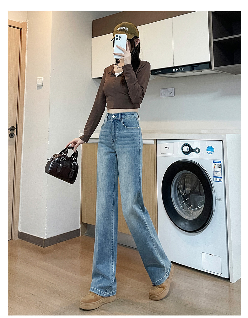 Straight-leg jeans for women in the spring and autumn of 2025, high-waisted light blue narrow style, slimming wide-leg pants, height-enhancing pants pic 21